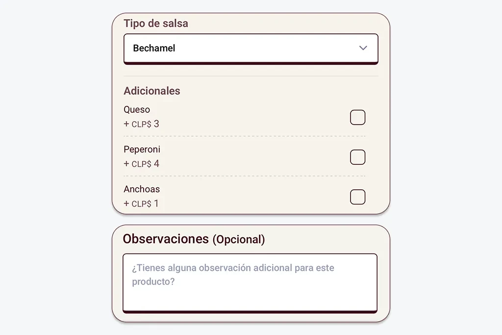 Catálogo con variantes y opciones