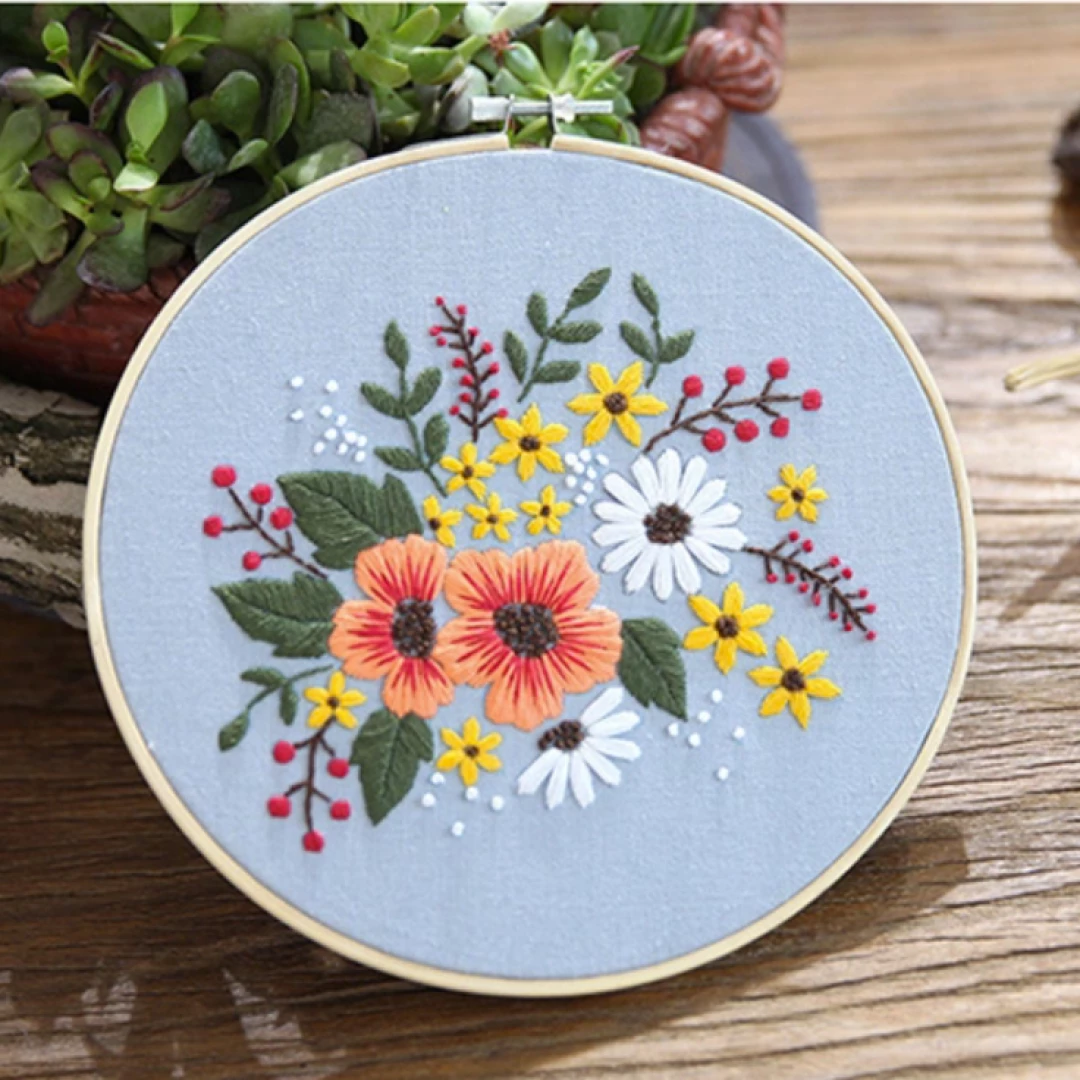 Bordado Follaje fondo celeste