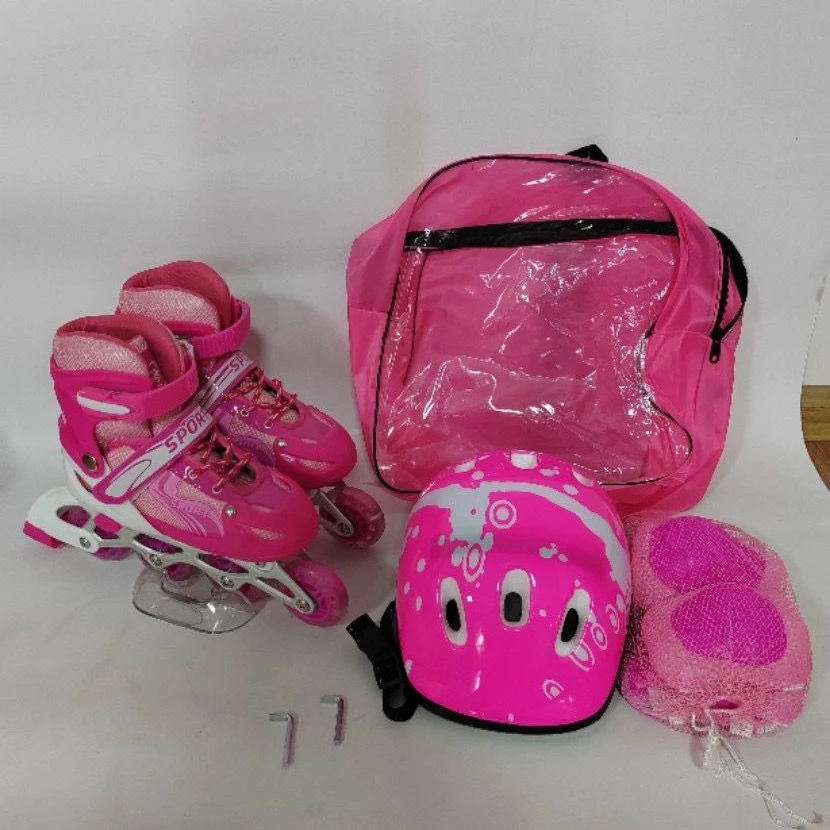 SET PATINES LINEALES CON JUEGO DE PROTECCION rosado