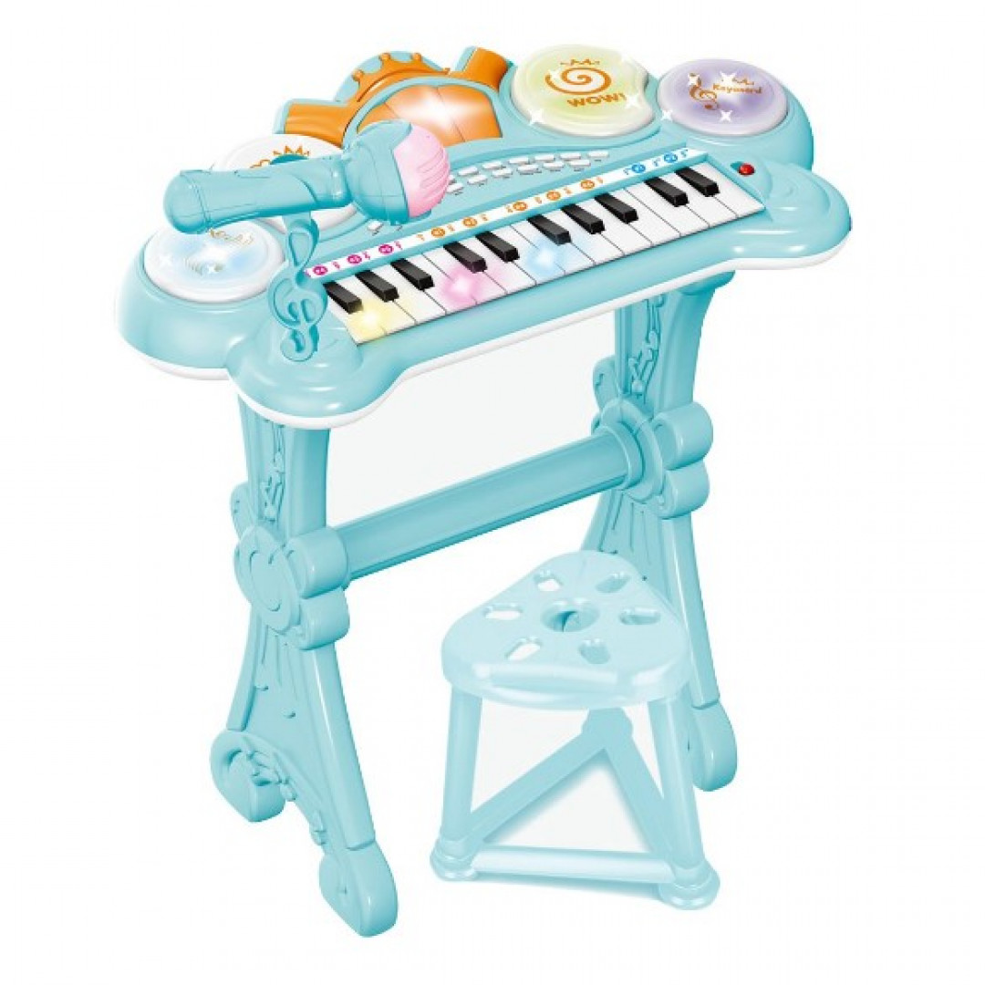 Teclado Electrónico Piano Para Niños Musical Con Micrófono---Azul
