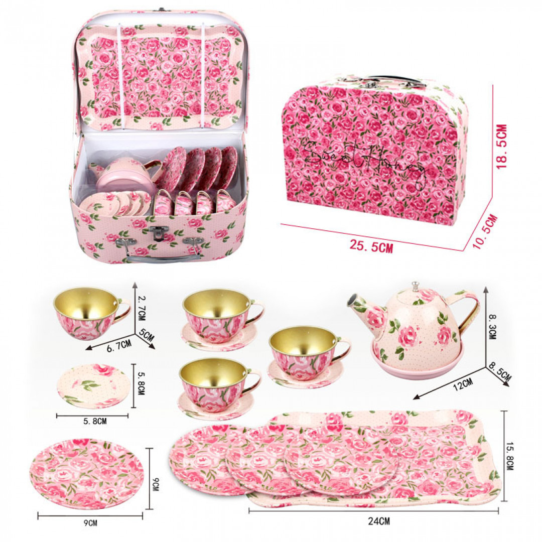 set Tetera Metalico Caja Rosa