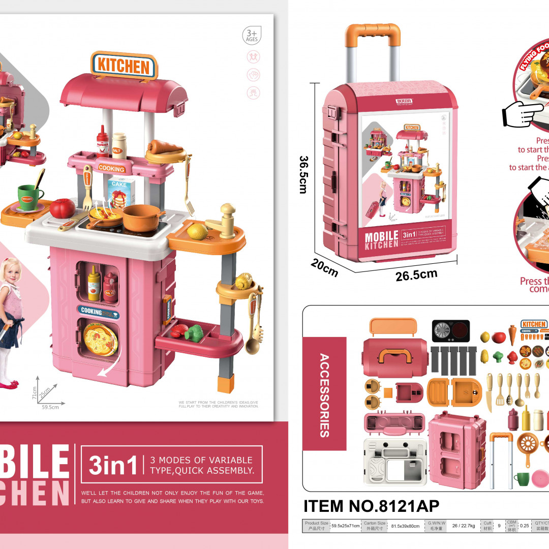 8121A Maletin cocina 3 EN 1 ROSADA