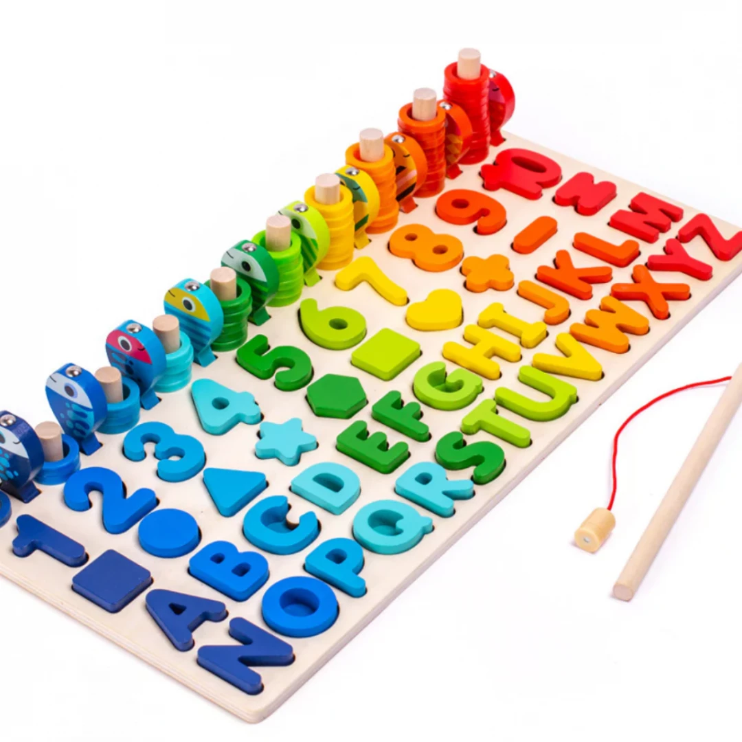 Juego de Pesca Didáctico Formas y Números Madera