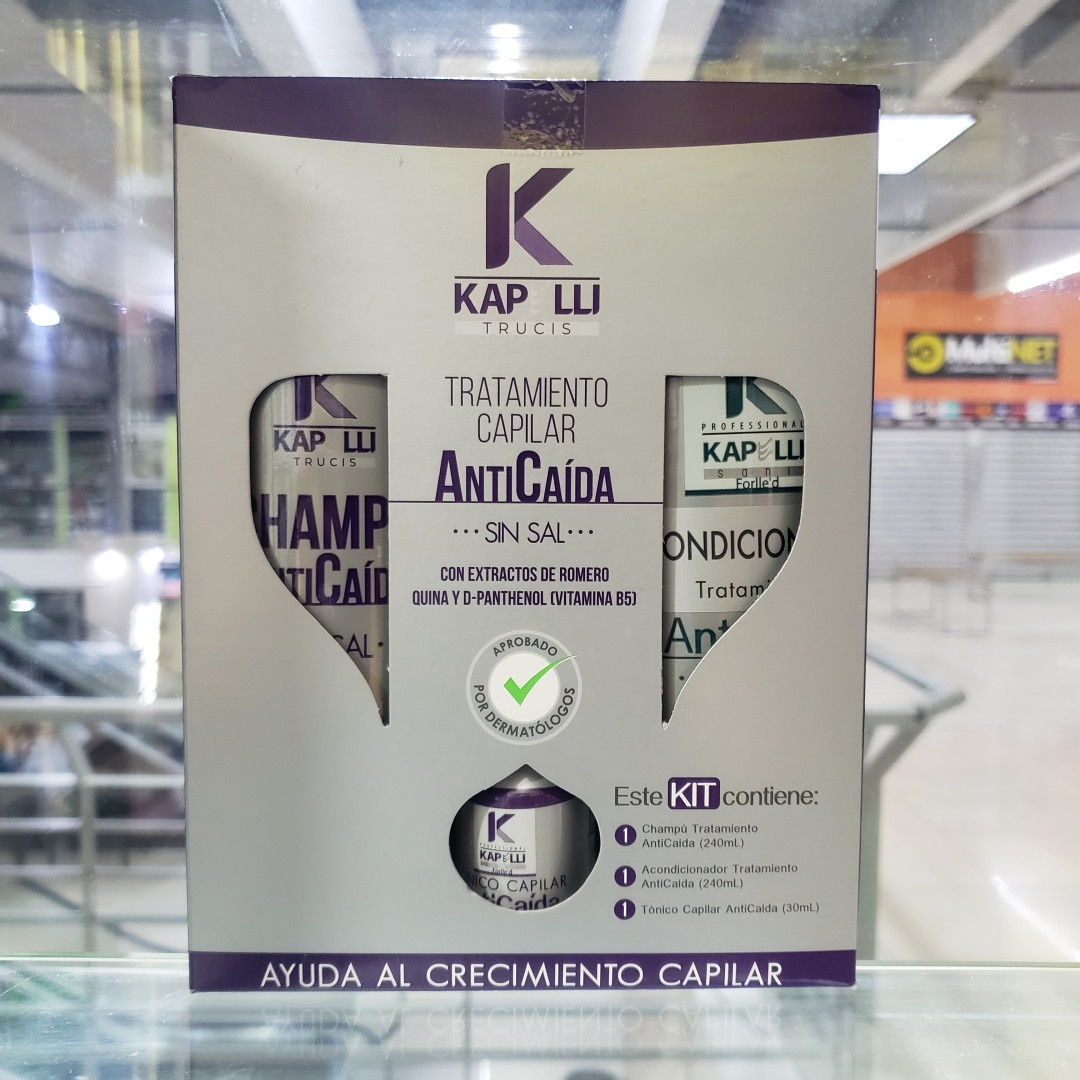 KIT  KAPELLI ANTICAIDA (3 PZAS. ) CHAMPU & ACONDICIONADOR & AMPOLLA