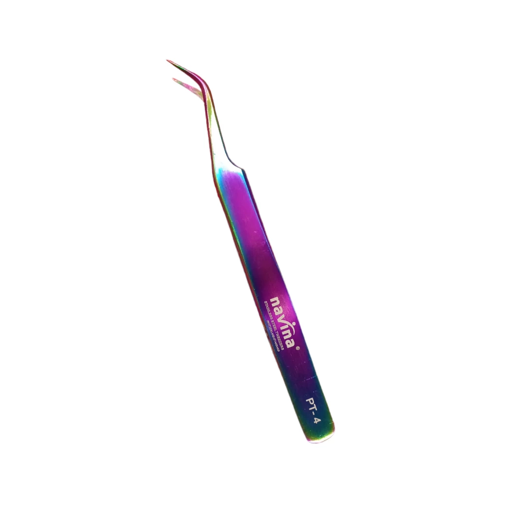 PINZA DE PESTAÑAS NAVINA DE PRECISION ACERO INOXIDABLE CURVA PT -4