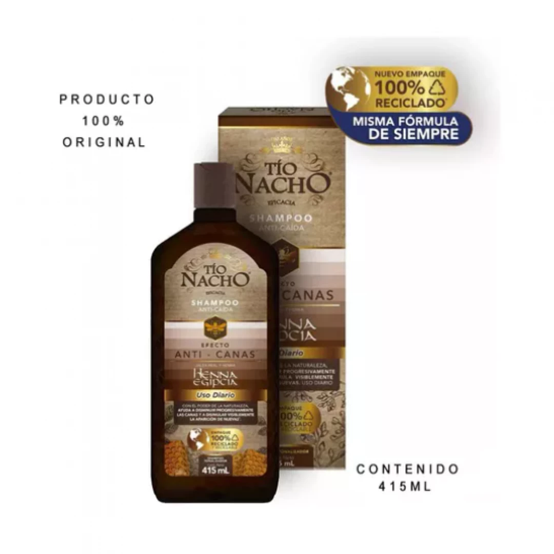 CHAMPÚ TÍO NACHO ANTICAIDA EFECTO ANTI-CANAS JALEA REAL + HENNA 415 ML