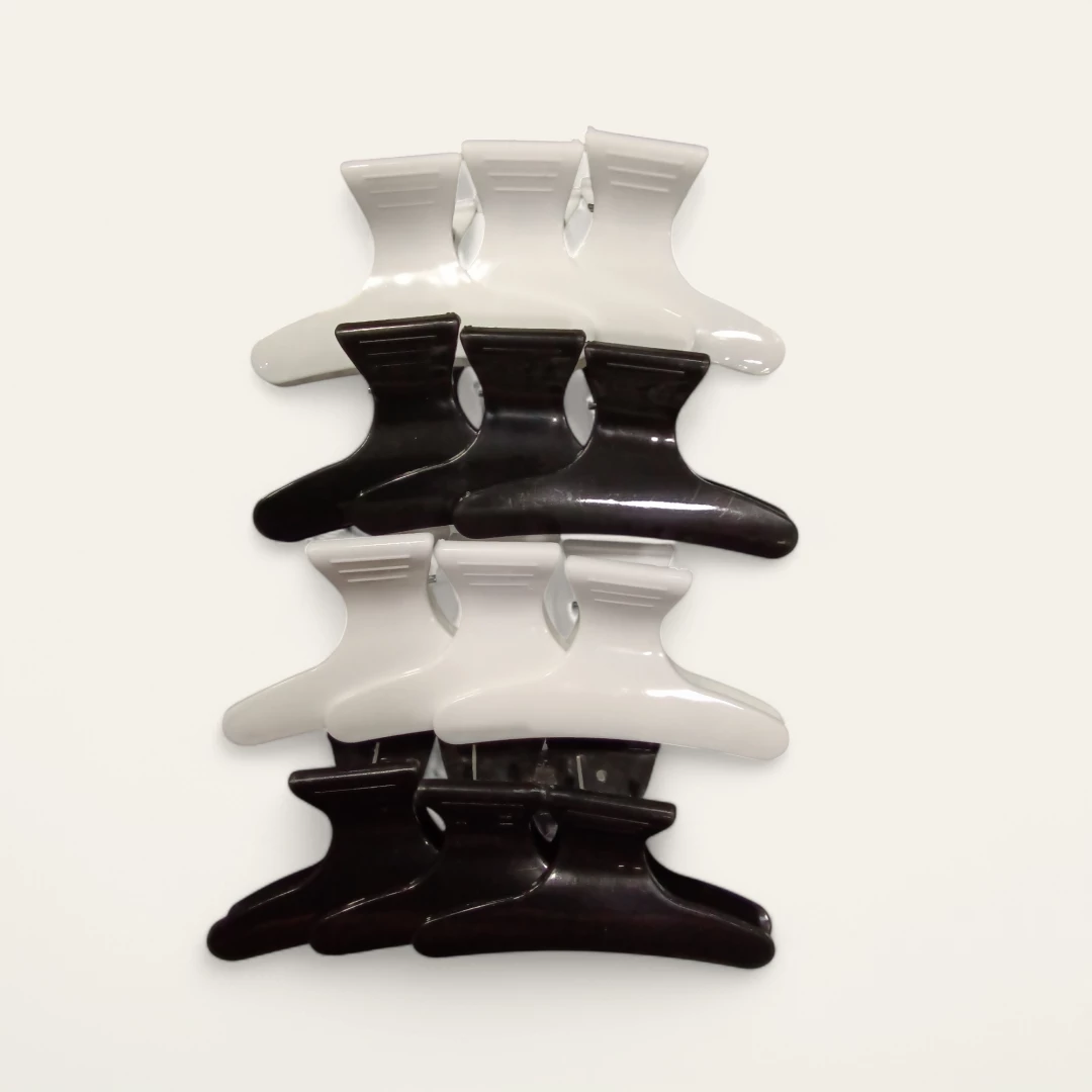 PINZAS DE CABELLO NEGRAS Y BLANCAS  (12 UNDS)