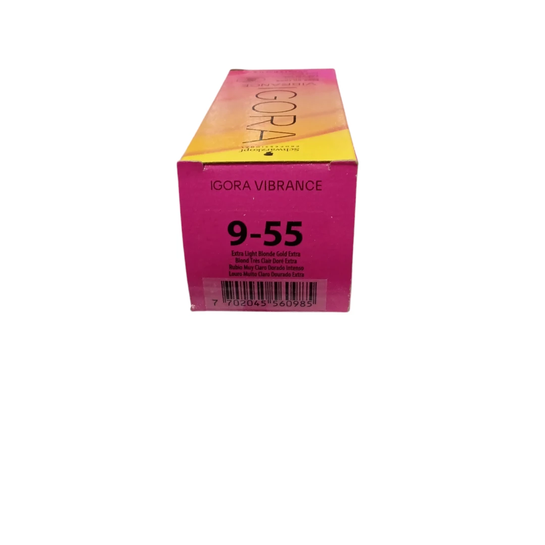 TINTE RUBIO MUY CLARO DORADO INTENSO IGORA VIBRANCE 9-55 + LOCION ACTIVADORA (60 ML)