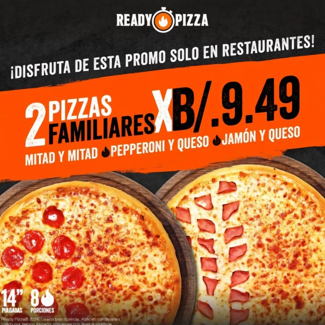 2 Pizzas Mitad y Mitad Tradicional