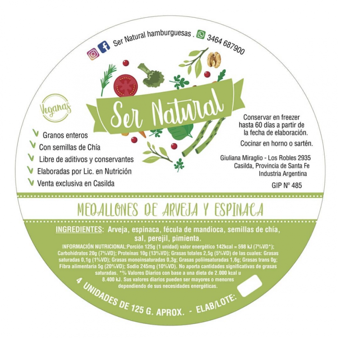 Hamburguesas Ser Natural Arvejas y Espinaca