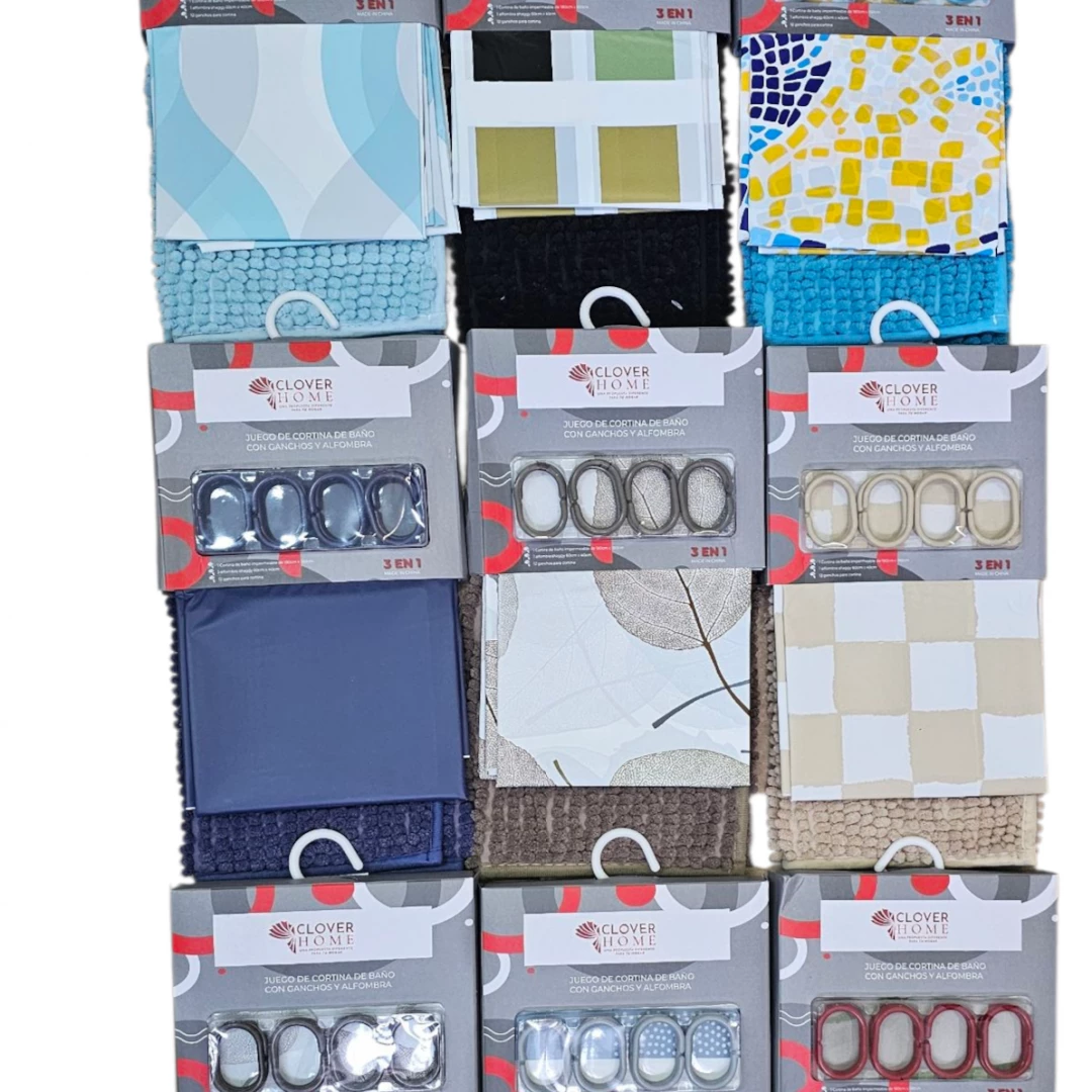 Juego cortina de baño mas alfombra shagy