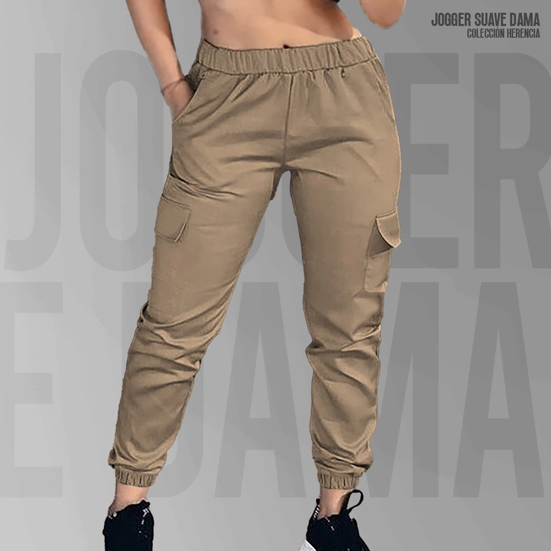 JOGGER DRILL KAKI CARGO DAMA